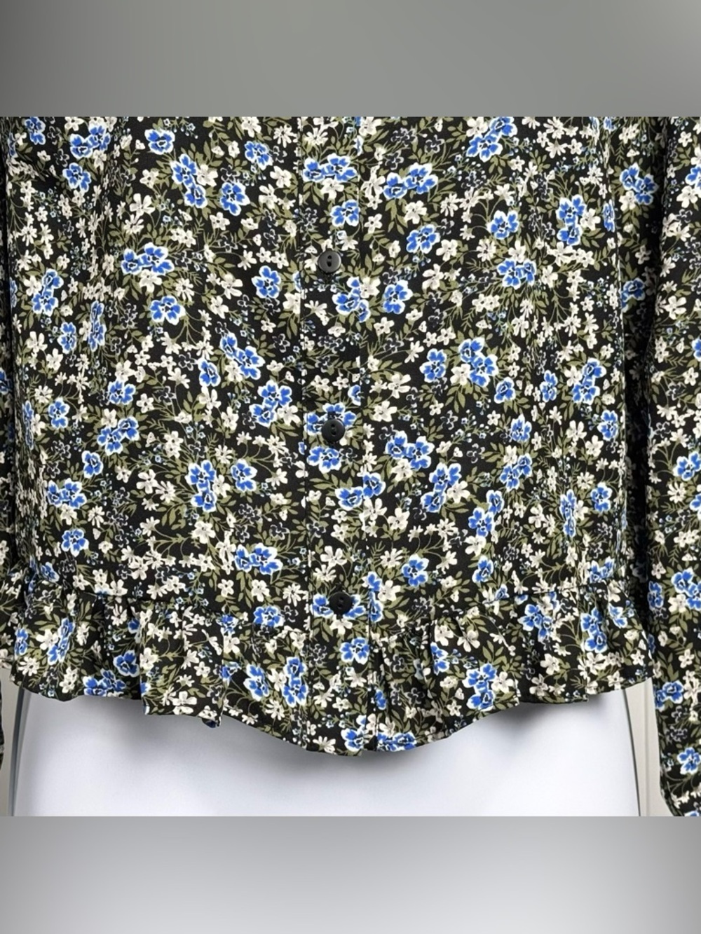 41 Hawthorn Floral Ruffle Hem Blouse Size S Petite Boho Long Sleeve - Picture 7 of 12